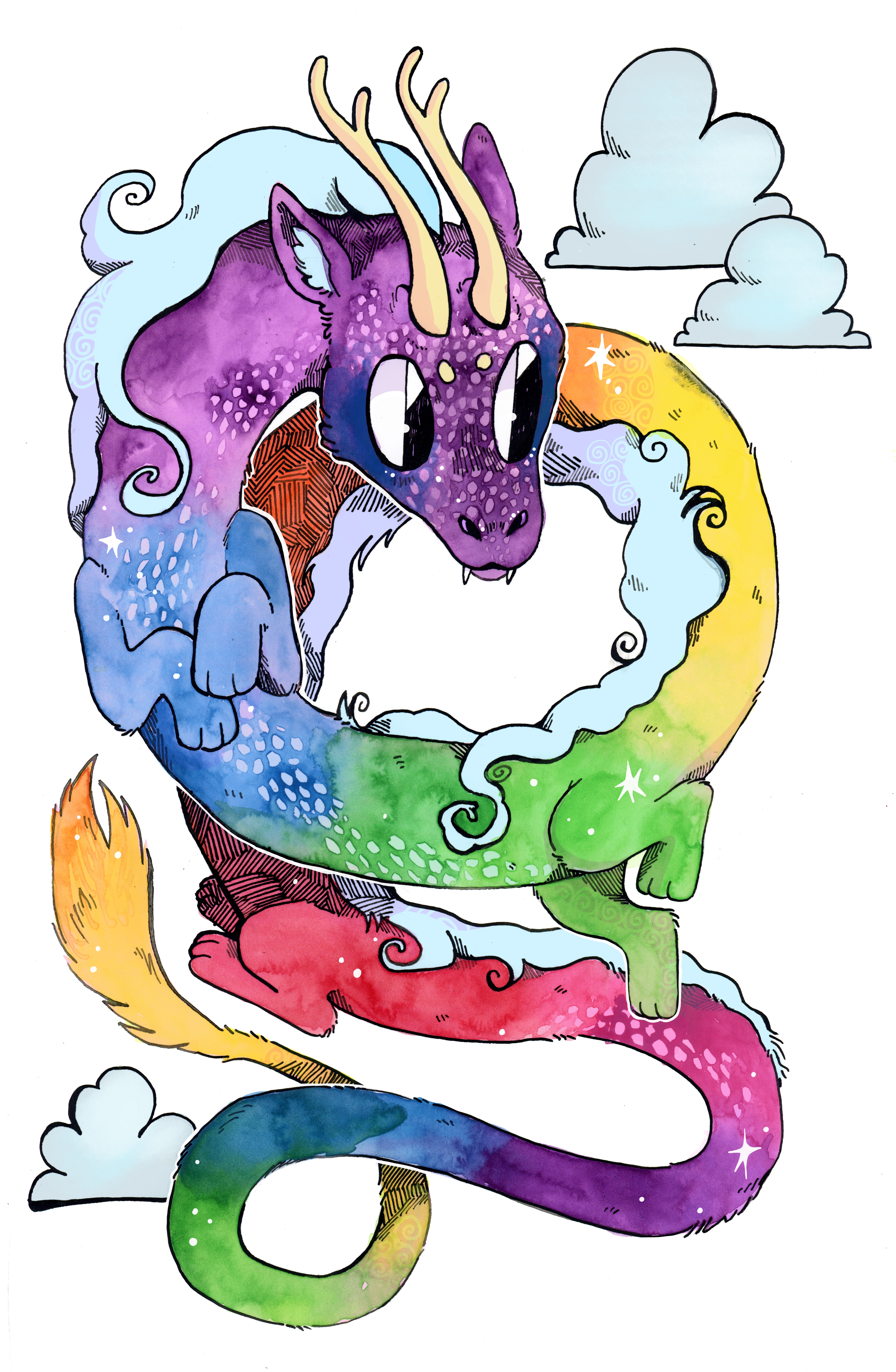 rainbow dragon — children's book illustration by Maya Babeanu